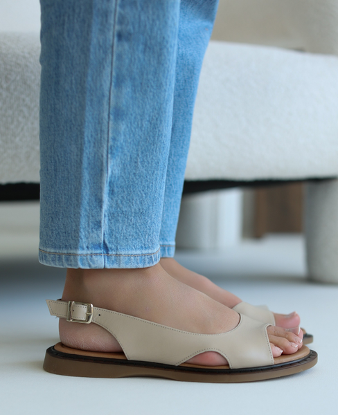 Helirti Beige Leather Women's Sandals