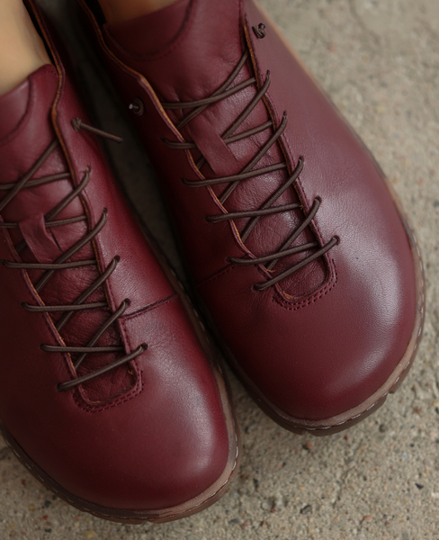 Carmira Women's Burgundy Leather Low-Cut Shoes with a Barefoot Toe