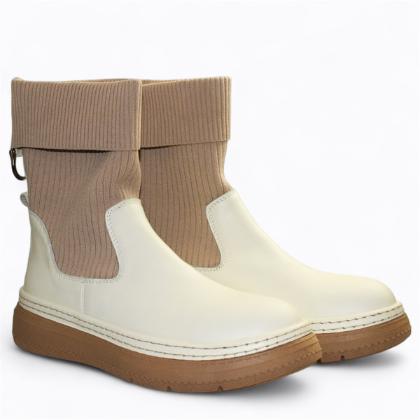 Yasiria Beige Leather Women's Ankle Boots