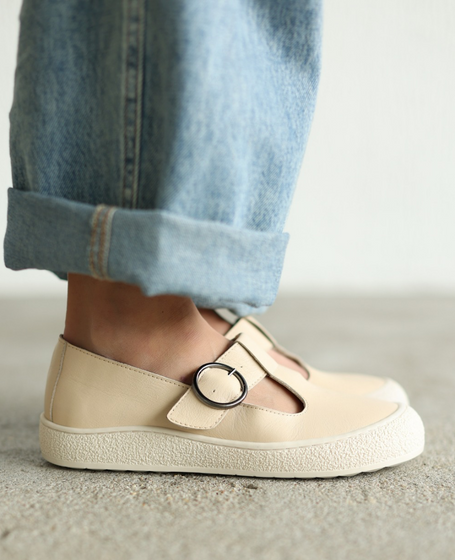 Misiori Beige Leather Women's Low-Cut Shoes
