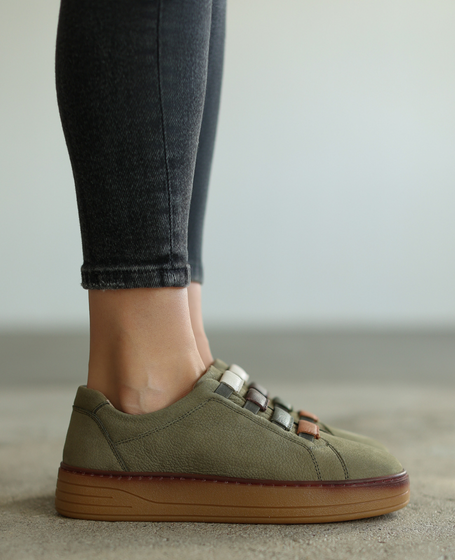 Skórzane oliwkowe sneakersy damskie Talissa