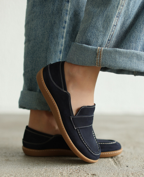 Balvori Navy Blue Leather Women's Barefoot Shoes