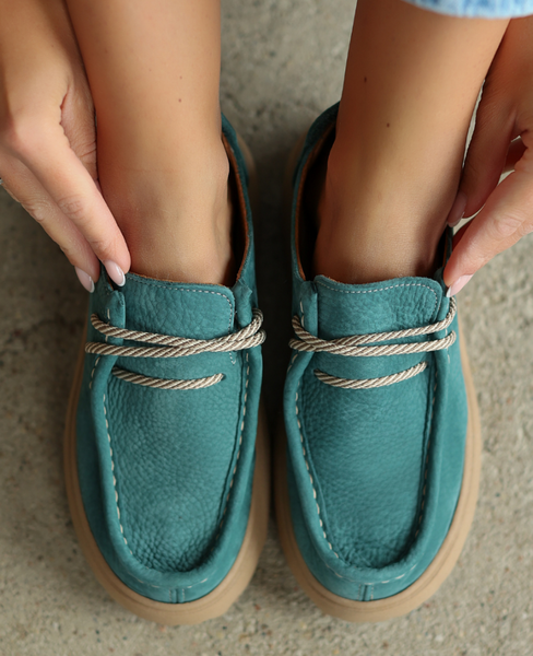 Yelsina Women's Green Leather Low-Top Shoes