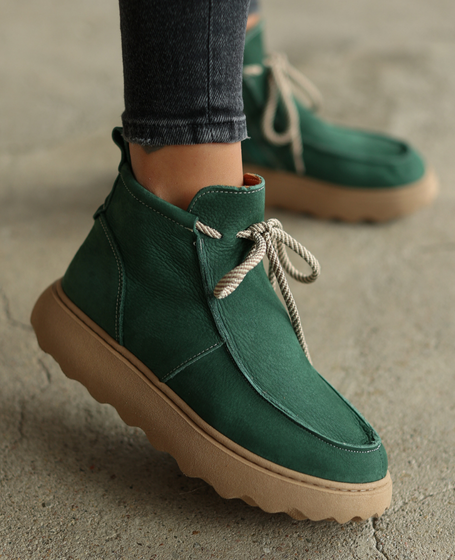 Idavela Women's Green Leather Boots