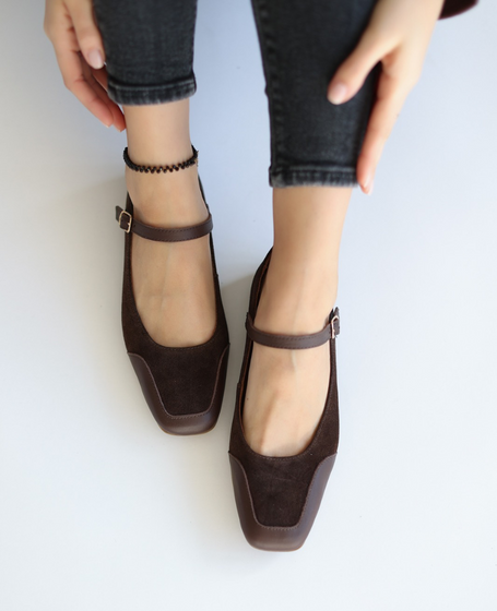 Fimelra Women's Leather Chocolate-Brown Ballerina Flats