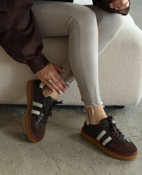 Skórzane czekoladowe sneakersy damskie Zenovia