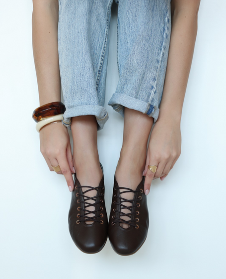 Kanvira Women's Leather Chocolate-Brown Low-Cut Shoes