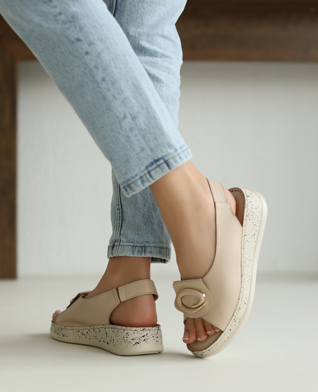 Blemisa Beige Leather Women's Sandals