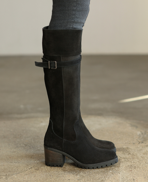 Bettina Women's Black Leather Knee-High Boots