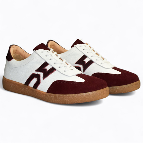 Sertiva Women's White Leather Sneakers with a Burgundy Accent