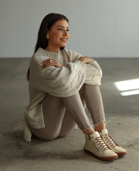 Nimeris Beige Leather Women's Boots