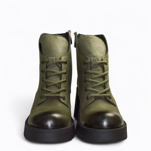 Isadora Women's Olive Leather Ankle Boots