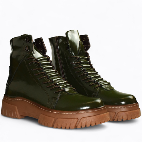 Idalina Women's Green Leather Ankle Boots