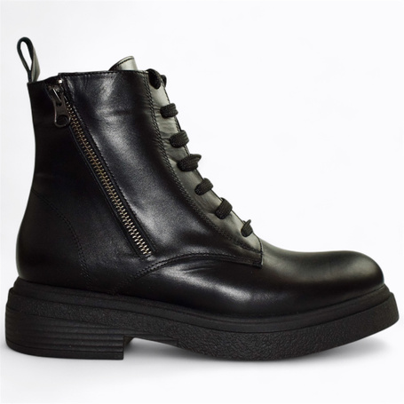 Reviona Women's Black Leather Ankle Boots