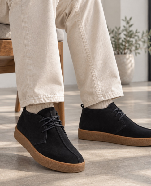 Bastiel Men's Navy Blue Leather Boots