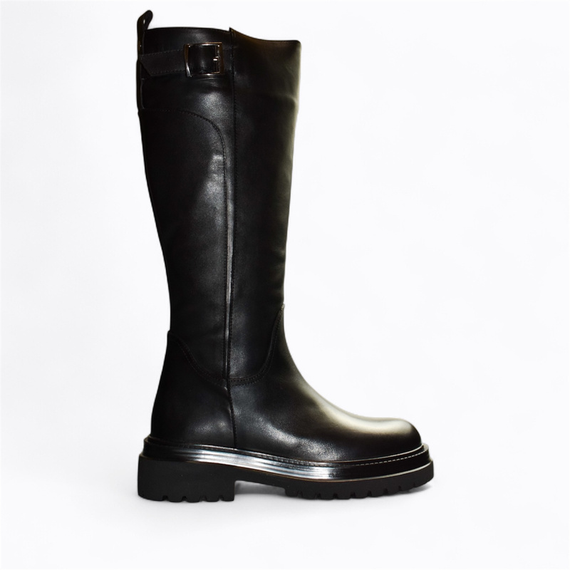 Galiria Women's Black Leather Knee-High Boots