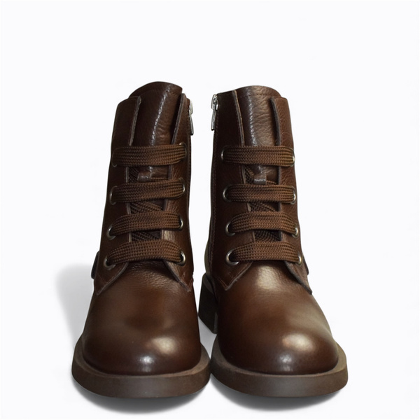 MIRELIA WOMEN'S BROWN LEATHER ANKLE BOOTS