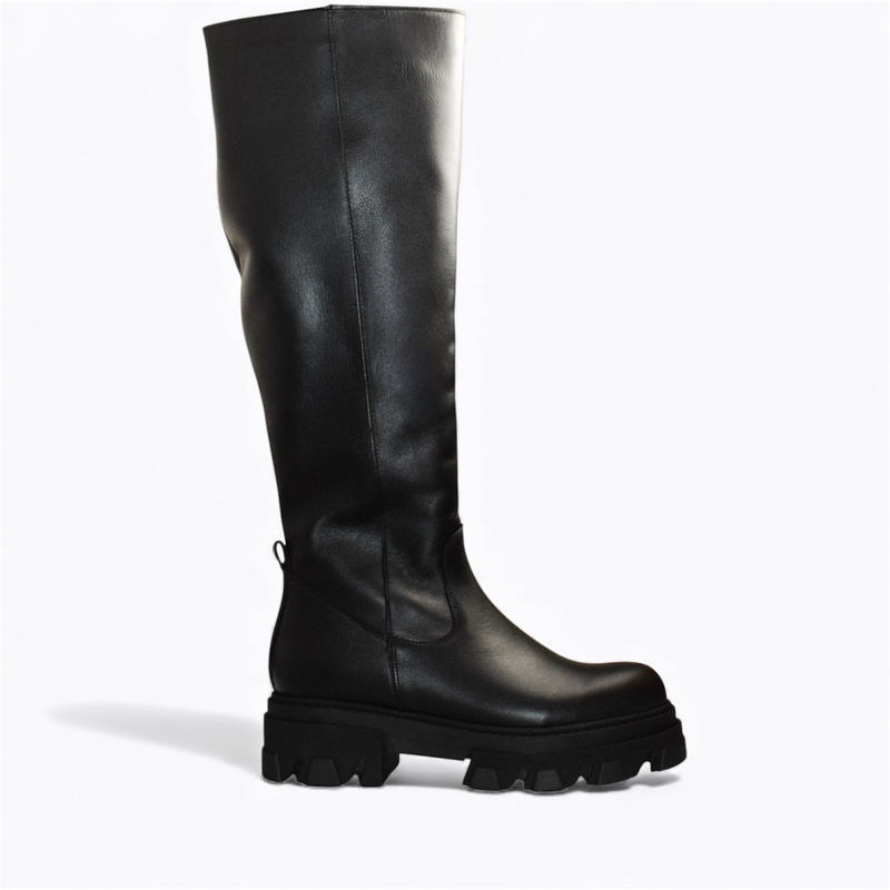 Bernita Women's Black Leather Knee-High Boots