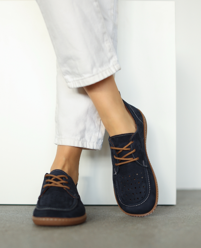 Ravinia Navy Blue Leather Women's Barefoot Shoes