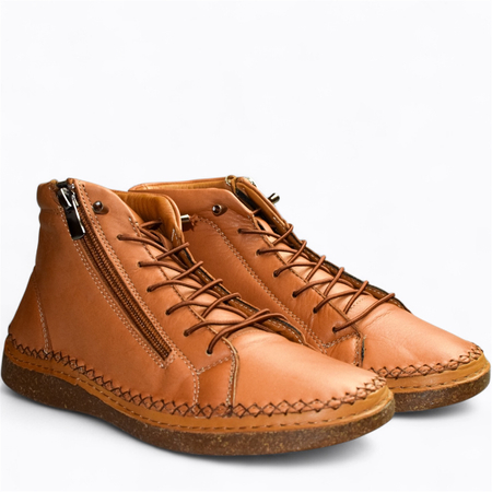 SKÓRZANE RUDE BOTKI DAMSKIE NIMERIS