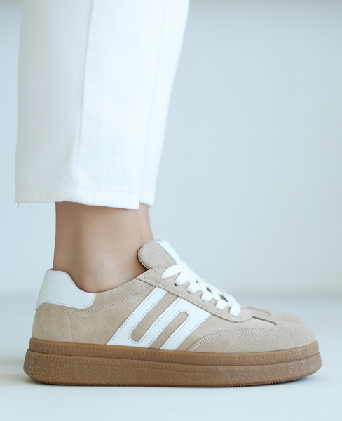 Nimelei Beige Leather Women's Sneakers