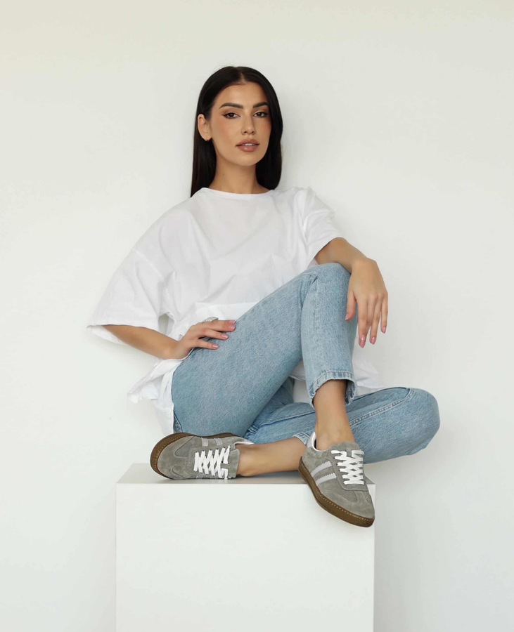 Skórzane szare sneakersy damskie Magline