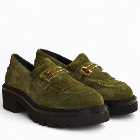 SKÓRZANE ZIELONE PÓŁBUTY DAMSKIE DILLERI