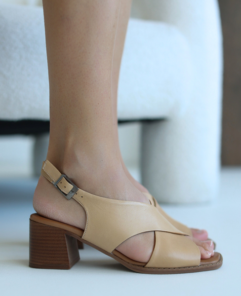 Marveti Beige Leather Women's Sandals