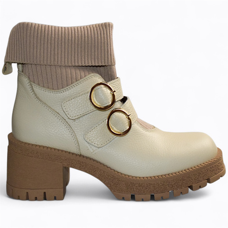 Trudine Beige Leather Women's Ankle Boots