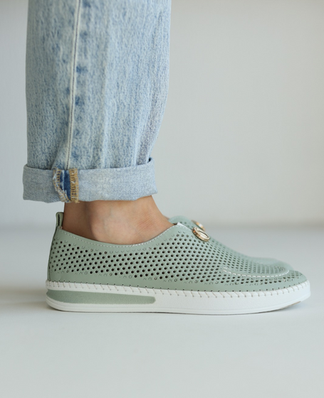 Dirfira Women's Mint-Colored Leather Low-Cut Shoes