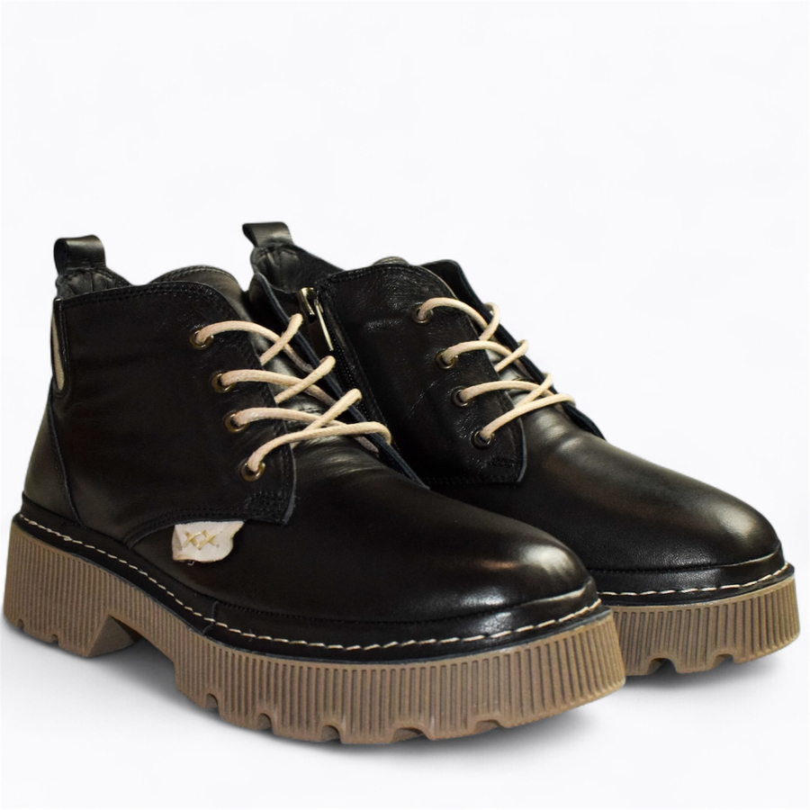 Skórzane czarne trzewiki damskie Markena