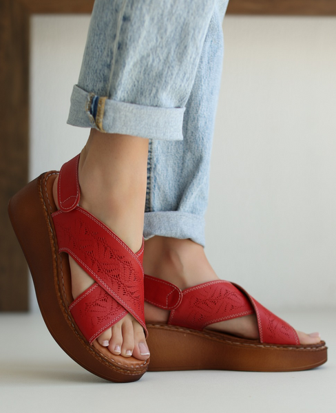 Elinira Women's Red Leather Sandals