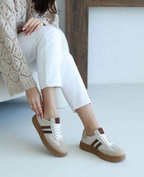 Silavia Beige Leather Women's Sneakers