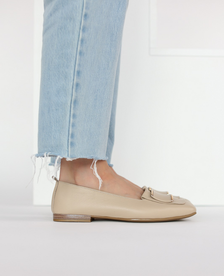 Palitia Beige Leather Women's Ballerina Flats