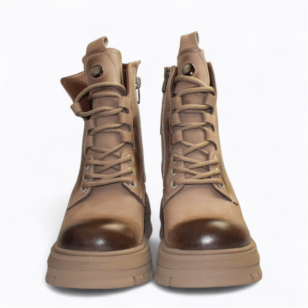 Genevra Women's Gray Leather Ankle Boots