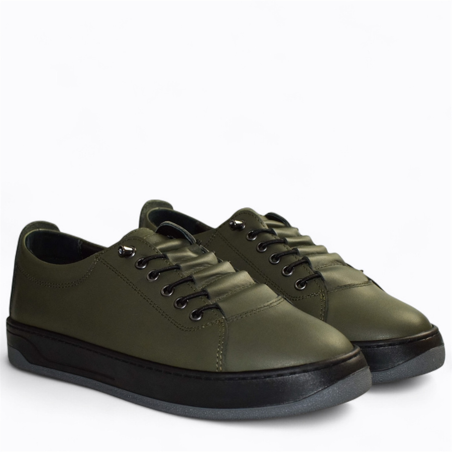 Skórzane oliwkowe sneakersy damskie Arestia