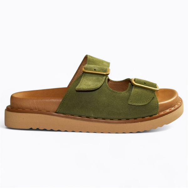 BELSINA WOMEN'S OLIVE-COLORED FLIP-FLOPS