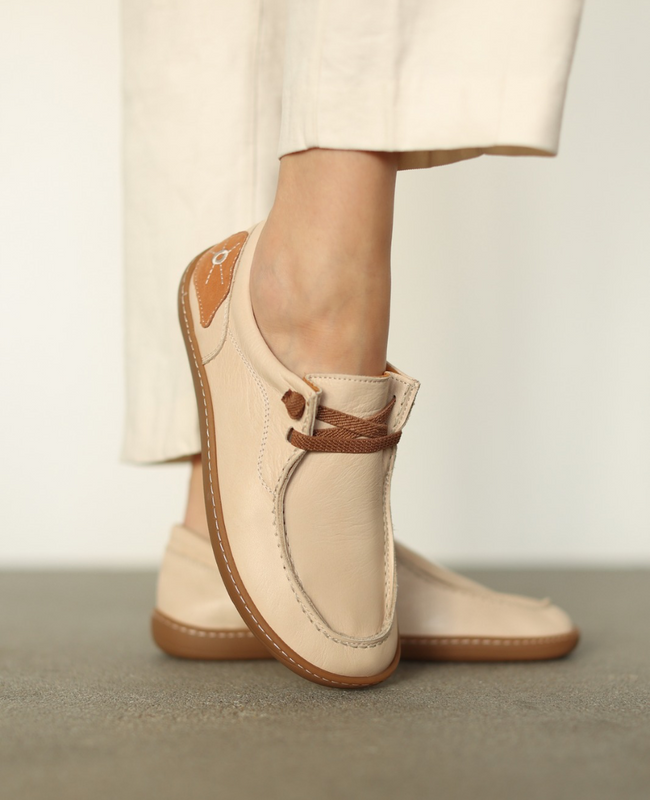 Canelia Beige Leather Women's Barefoot Shoes