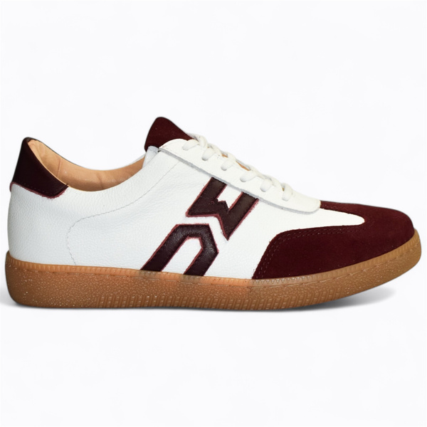 Sertiva Women's White Leather Sneakers with a Burgundy Accent