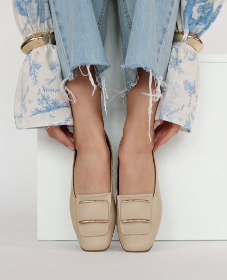 Palitia Beige Leather Women's Ballerina Flats