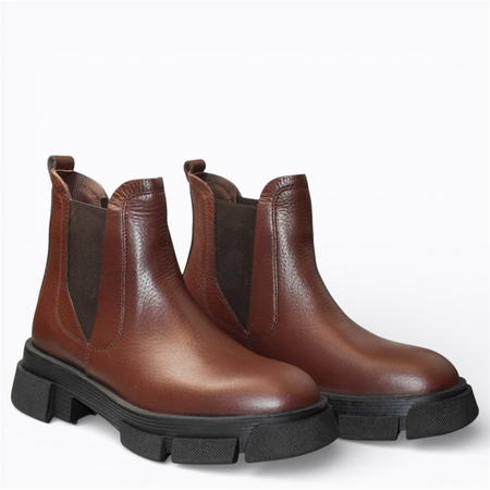 SKÓRZANE BRĄZOWE SZTYBLETY DAMSKIE TERYSSA