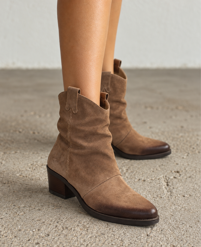 Juvitia Women's Taupe Leather Ankle Boots