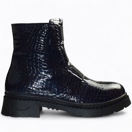 Galenna Navy Blue Leather Women's Ankle Boots
