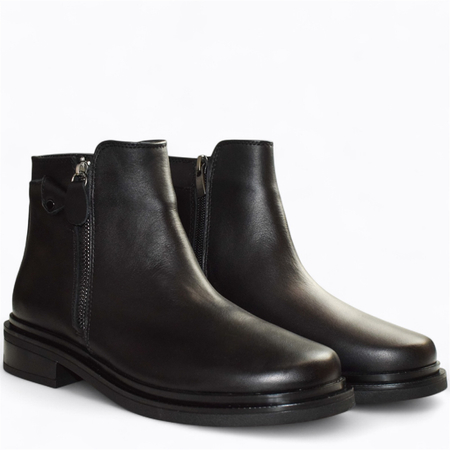 SKÓRZANE CZARNE BOTKI DAMSKIE PERLINA