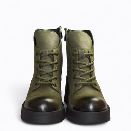 Skórzane oliwkowe botki damskie Isadora