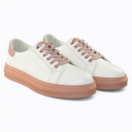 Madisia Women's White Leather Sneakers with a Pink Accent