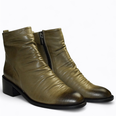 Zenetha Women's Green Leather Ankle Boots