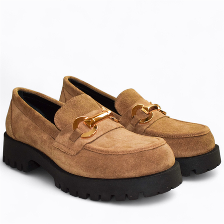 Skórzane cappuccino półbuty damskie Tilomea