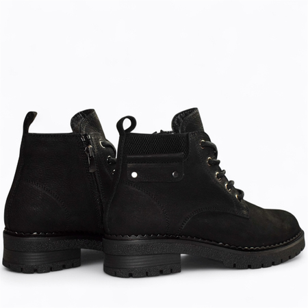 SKÓRZANE CZARNE BOTKI DAMSKIE FRILAMA