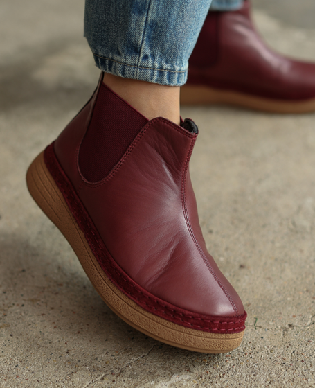 Hezmeli Women's Amaranth Leather Ankle Boots